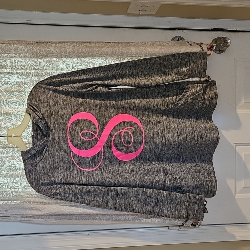 Gray Hoodie with Pink Lettering